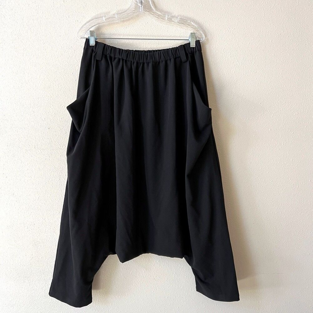 Moyuru Black Harem Pants Size Large With Pockets Artsy Lagenlook Rayon Polyester - Picture 4 of 5